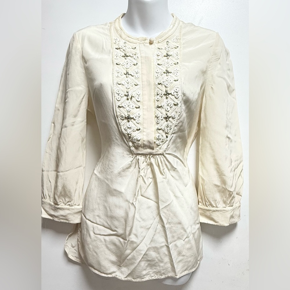 Tory Burch Cream Floral Embroidered Blouse Size 6